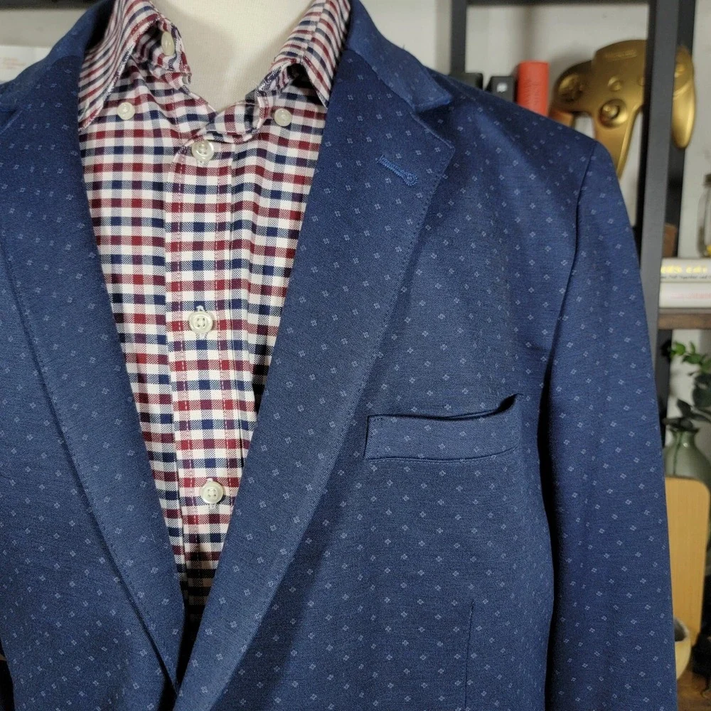 Ben Sherman Tailoring Mens Sport Coat Blazer Two Button Navy Blue Poly Blend 48L